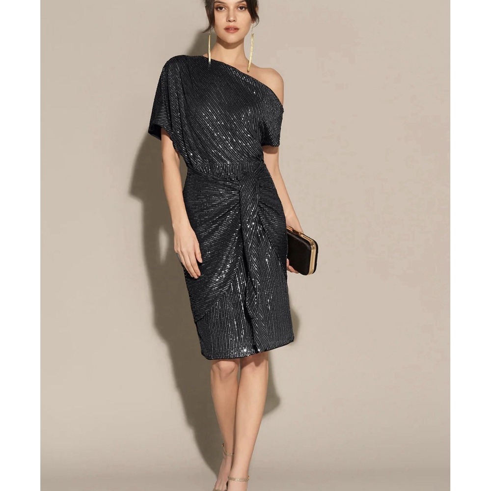 Karen Grace Sequined Asymmetric Off Shoulder Bodycon Party Midi Dress Size 2XL